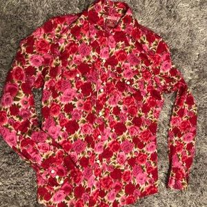 Lucky Brand Dungarees Western Floral Roses Shirt